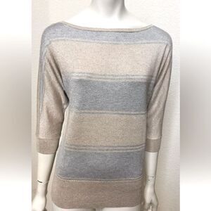 White House Black Market 3/4 Sleeve Dolman Boatneck Stripe Pullover Sweater